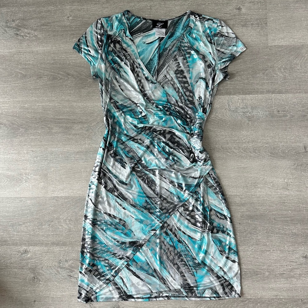 Vintage Canada Libra blue and silver wrap dress boho vibe